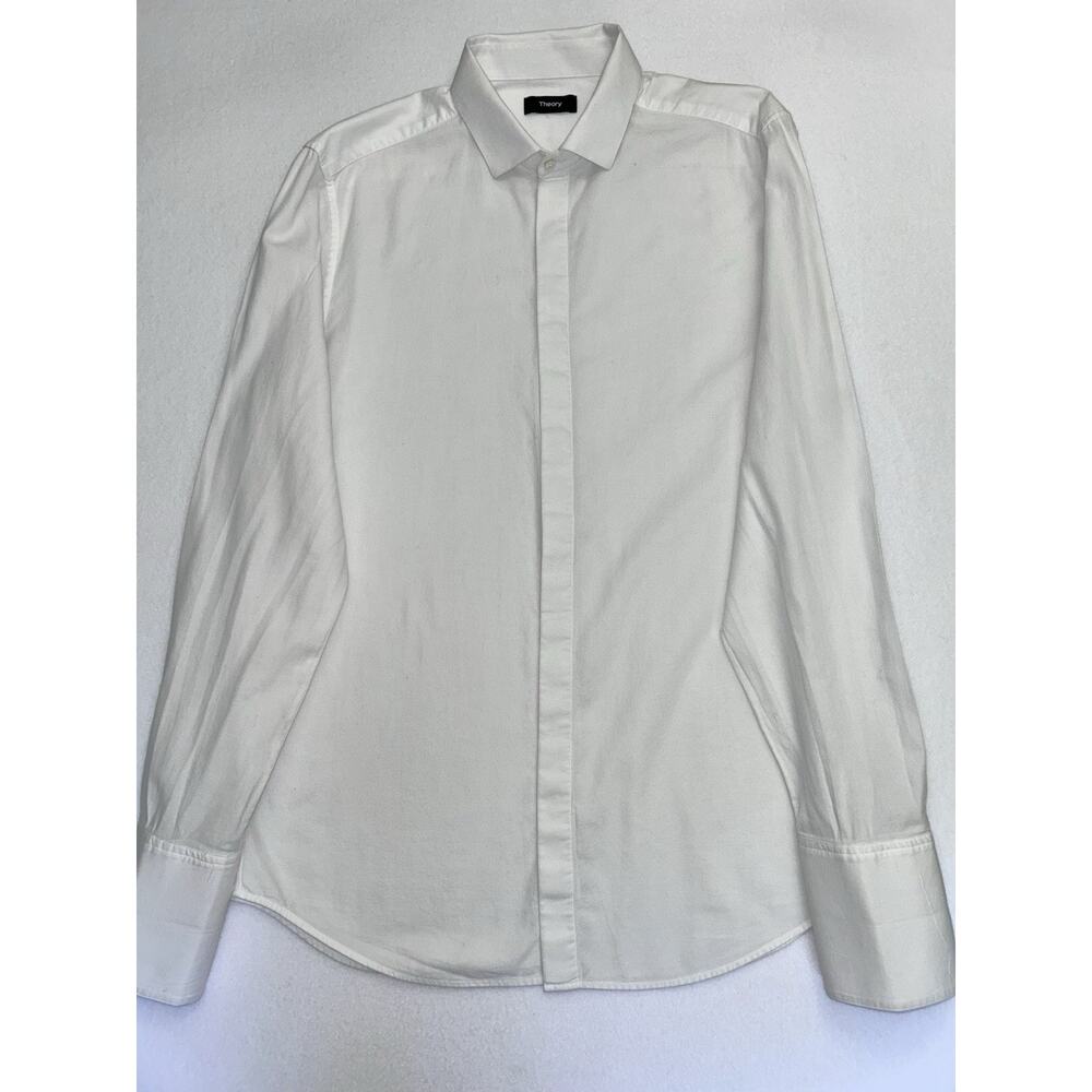 Theory Men's Dover SPR Collar Covered Placket French Cuff Tuxedo Shirt White 16R